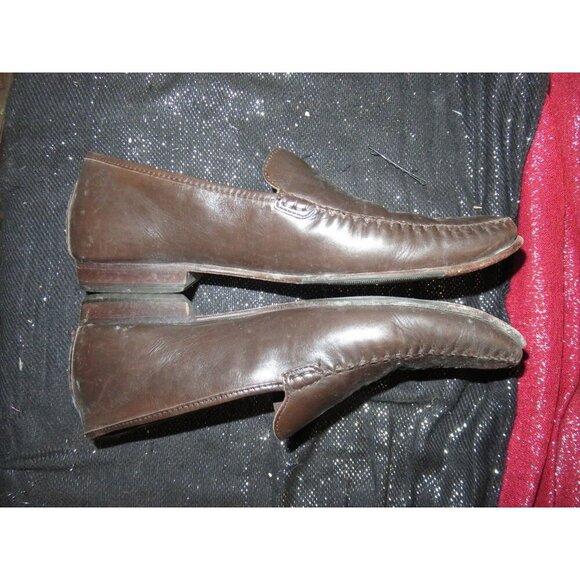 Cole Haan Chocolate Bamboo Italian Leather Center Weave Moccasin Driver Loafers - Picture 5 of 11